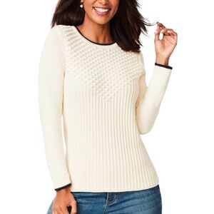 Talbots Cotton Fisherman Sweater Bobble Texture Winter White XS